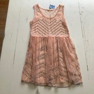 NEW NWT Intimately Free People Sheer Mesh Beaded Peach Mini Tank Dress Small
